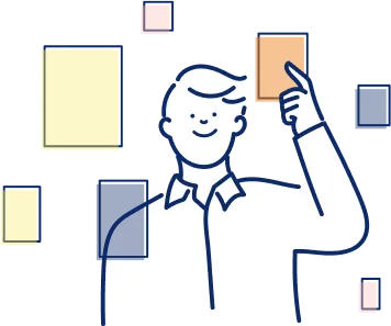 プランを選んでいる男性のイラスト